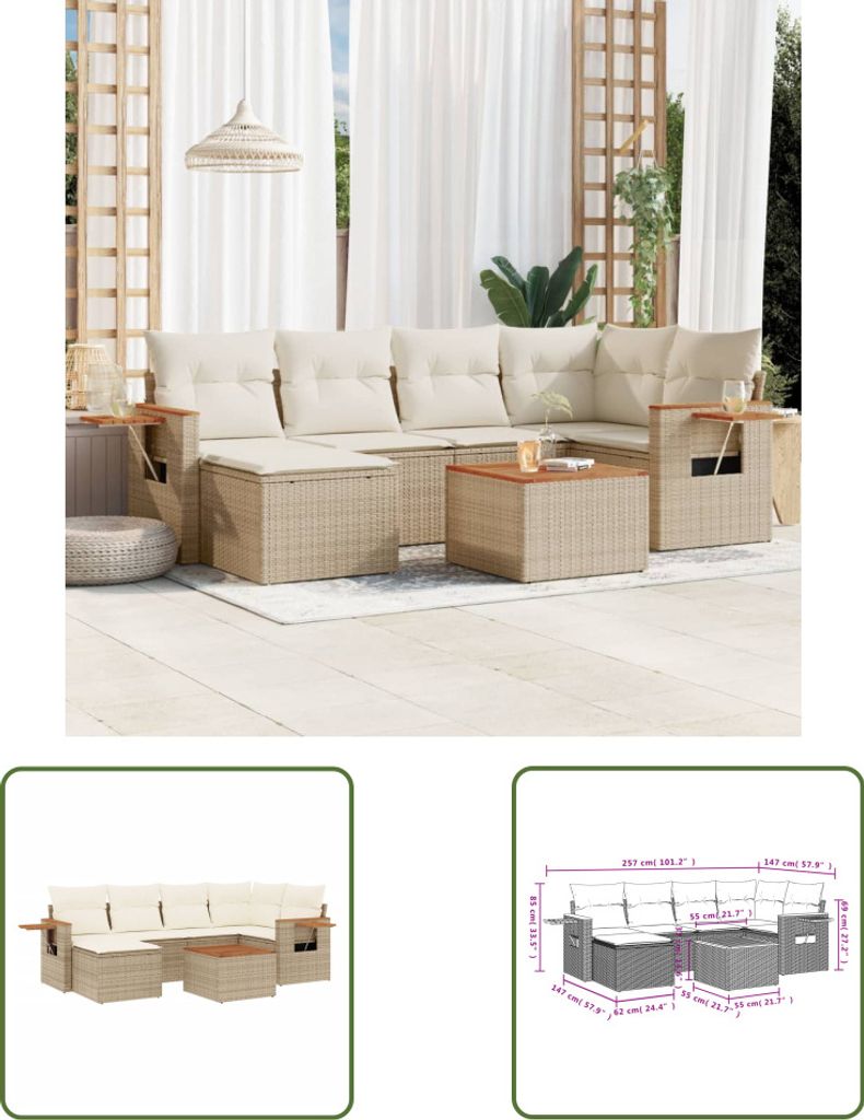 The Living Store 7-tlg. Garten-Sofagarnitur mit Kissen Produktbild 