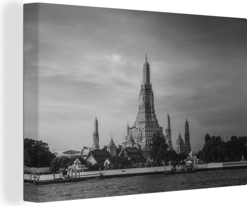 OneMillionCanvasses - Leinwandbilder - 140x90 cm, Wat Arun - Wasser - Schwarz - Weiß, Wandbilder Kunstdruck Wanddekoration