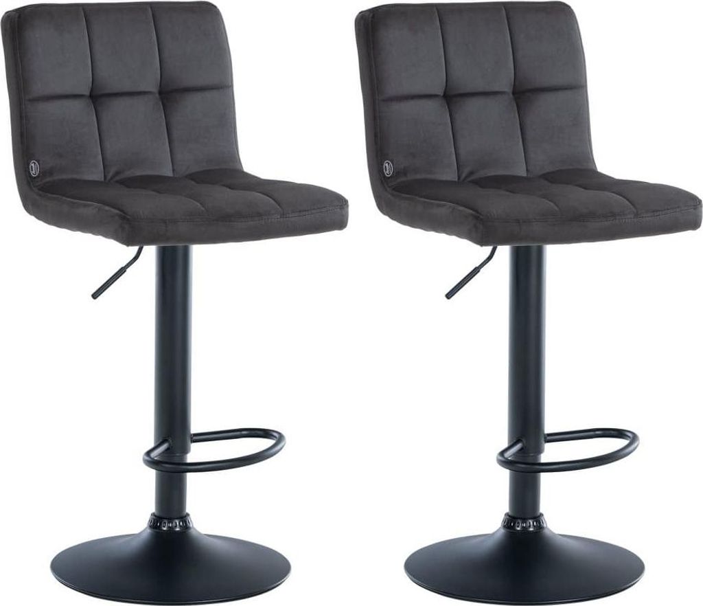 2-teiliges Set aus Samt-Barhockern – Hocker – Höhenverstellbar & 360° drehbar | Farbe: Schwarz | Grundfarbe: Schwarz