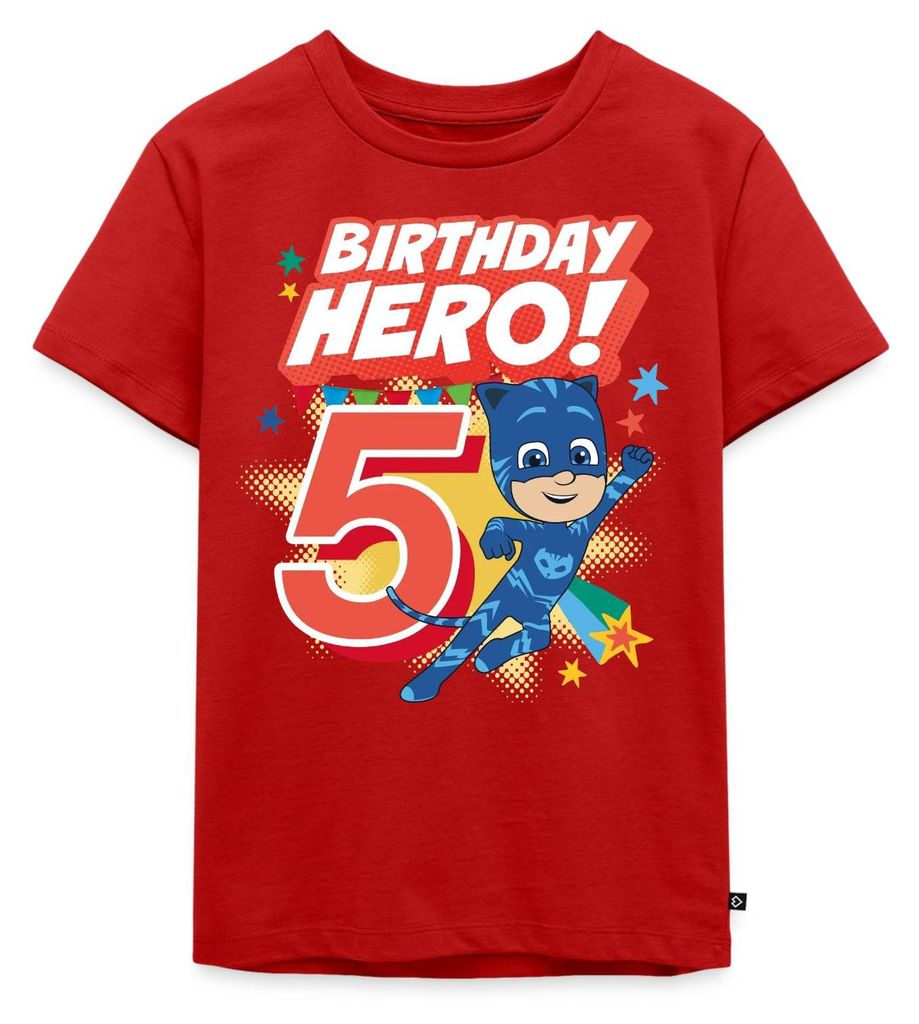 Spreadshirt PJ Masks Catboy Birthday Hero 5. Geburtstag Kinder Premium T-Shirt, 122/128 (6 Jahre), Rot