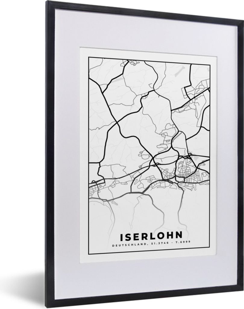 MuchoWow® Gerahmtes Poster Stadtplan - Iserlohn - Karte Produktbild 