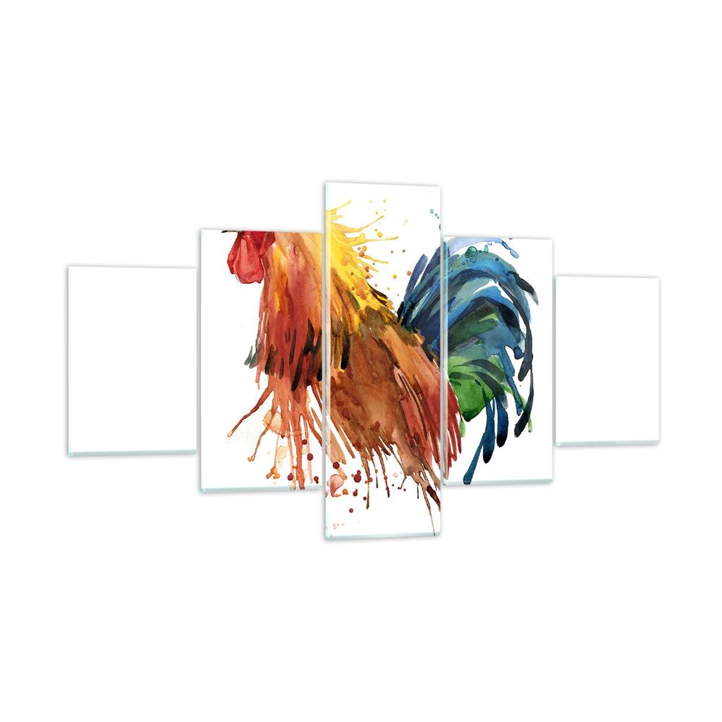 Bilder auf glas - Hahn Ilustration Tier Farben - 125x70cm - Glasbilder - Wandbilder - Kunstdruck - zum Aufhängen bereit - Wanddekoration aus Glas ...