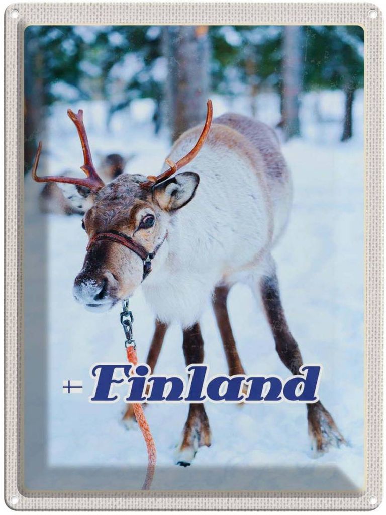 vianmo Blechschild 40x30 cm Finnland Hirsch Urlaub Wald kalt Schnee Bildmotiv Reisemotiv Abenteuer Reisen Europa