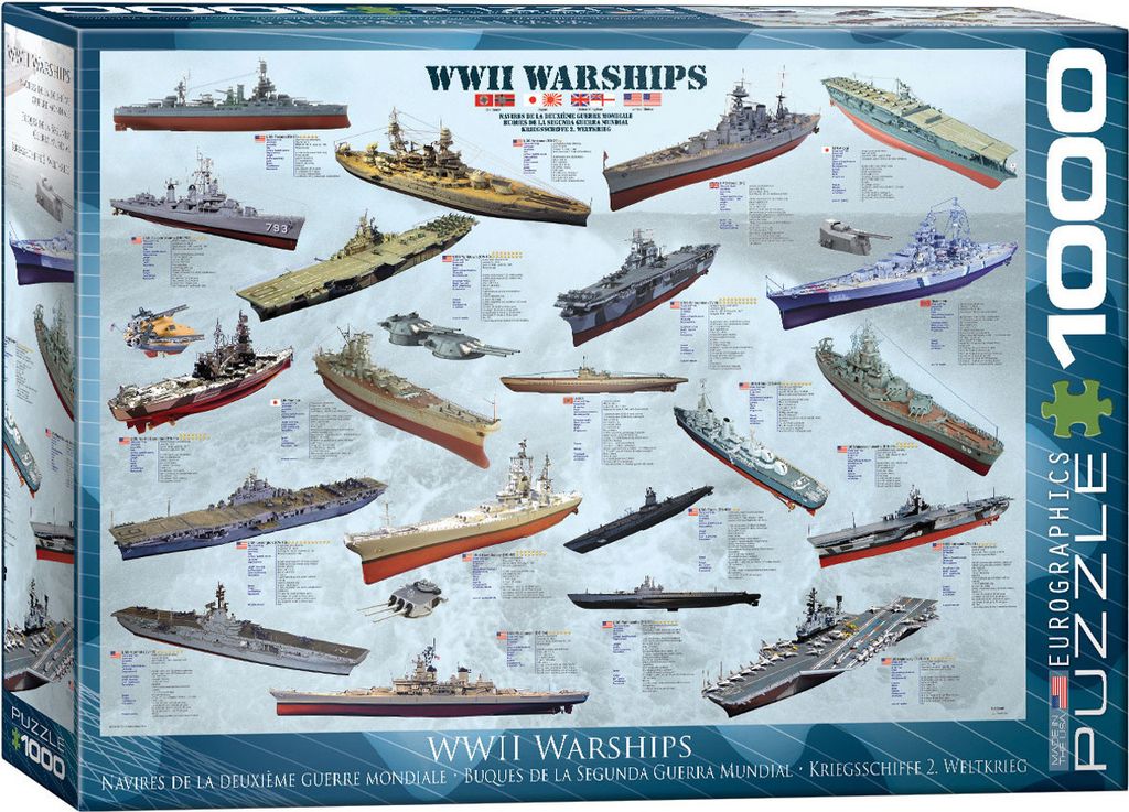 1000 Teile Puzzle - Puzzle - Historische Kriegsschiffe des 2. Weltkriegs + DeLuxe 3er Set Puzzle Zubehör