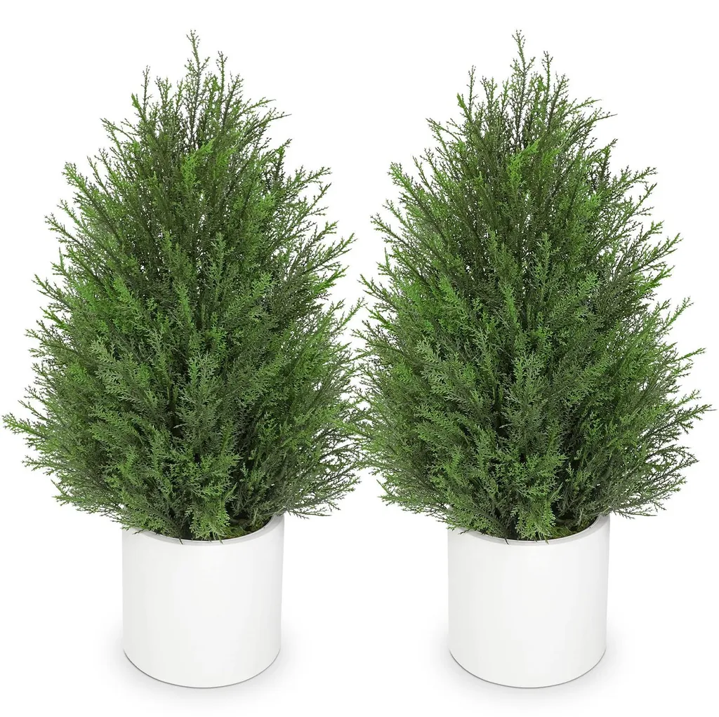 Lot de 2 cyprès artificiels extérieurs 68 cm en pot pour décoration