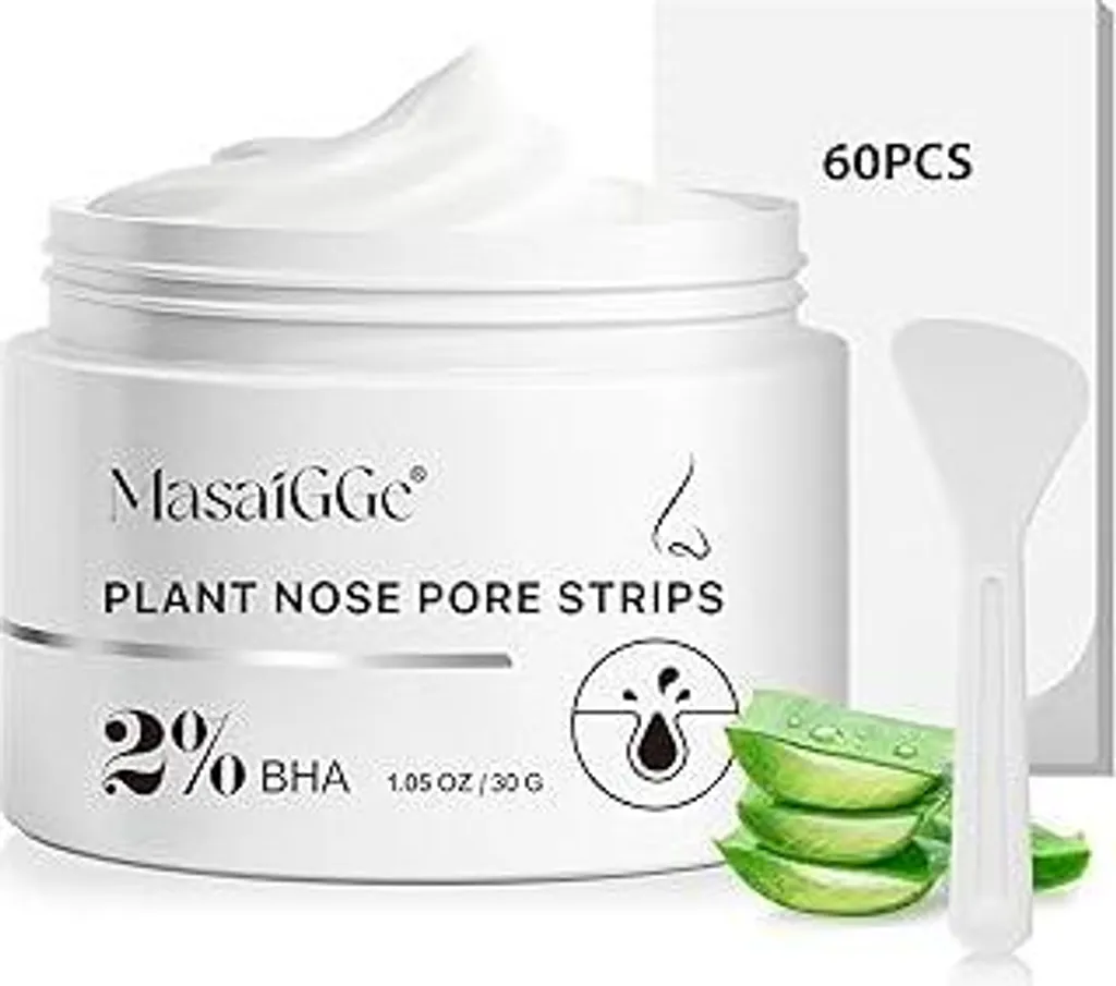 Plant Nose Pore Strips, strisce per la rimozione dei punti neri | 2% BHA Blackhead Care | Spazzola su maschera a strappo, perfettamente adatta | Contiene acido ialuronico e aloe vera | Confezioni da 30 grammi (60 compresse)