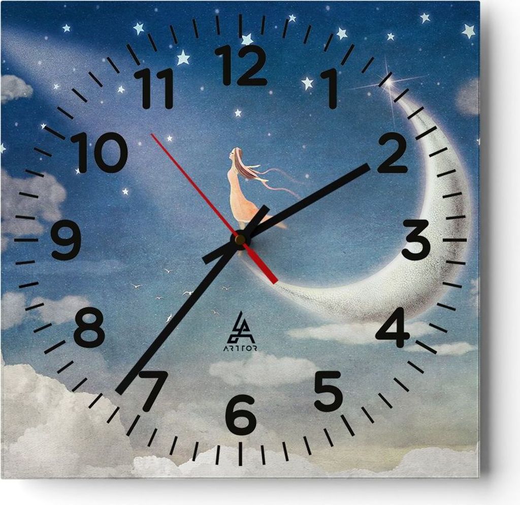 Wanduhr - Quadrat - Glasuhr - himmel stern - 30x30cm - Schleichendes Uhrwerk - Lautlos - zum Aufhängen bereit - Dekoration Modern - Wanddekoration...