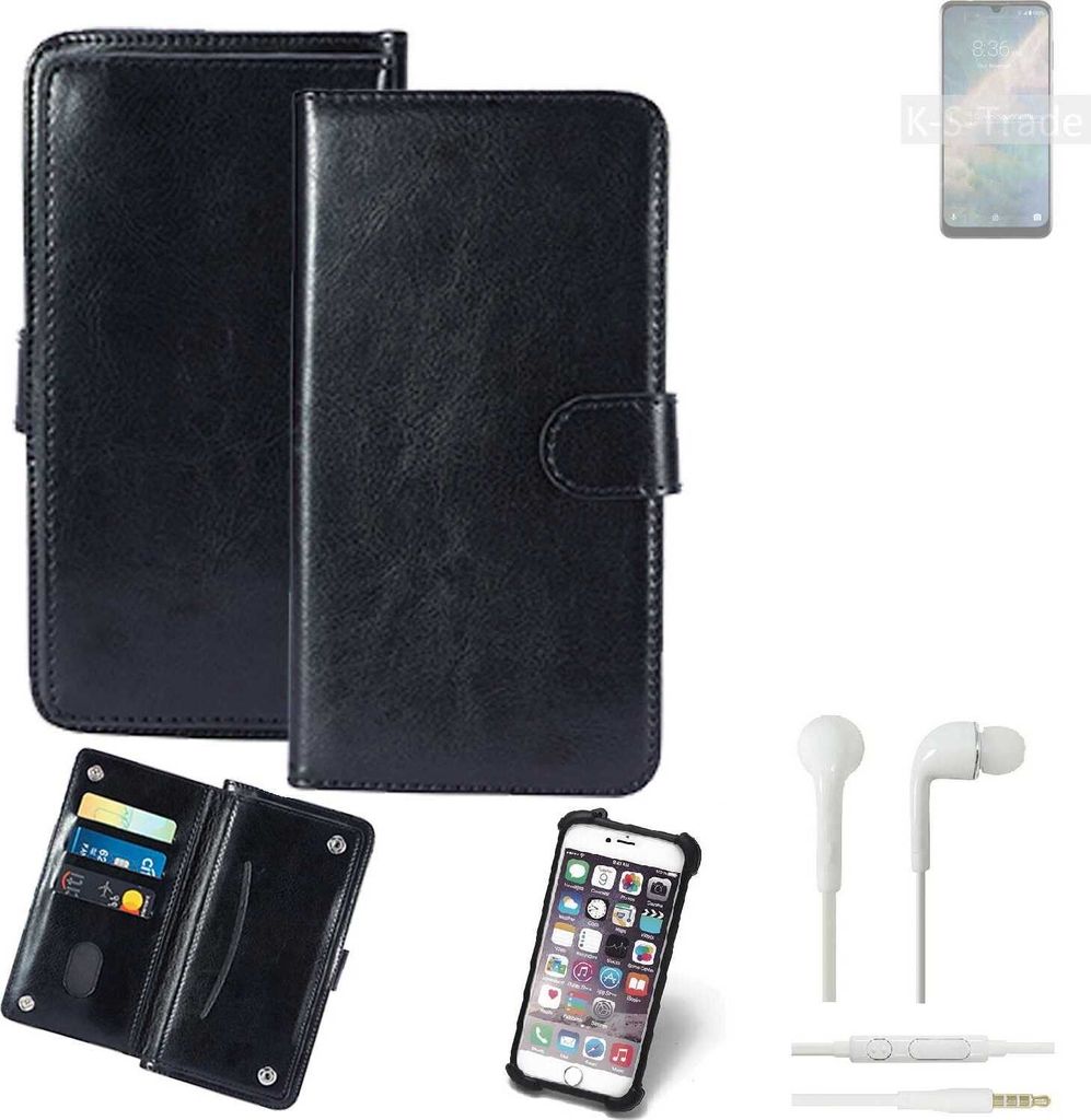 K-S-Trade 360° Hülle kompatibel mit ZTE Blade 10 Prime inkl. Headphones schwarz Kunstleder Case BookCase WalletCase Kunstlederederhülle