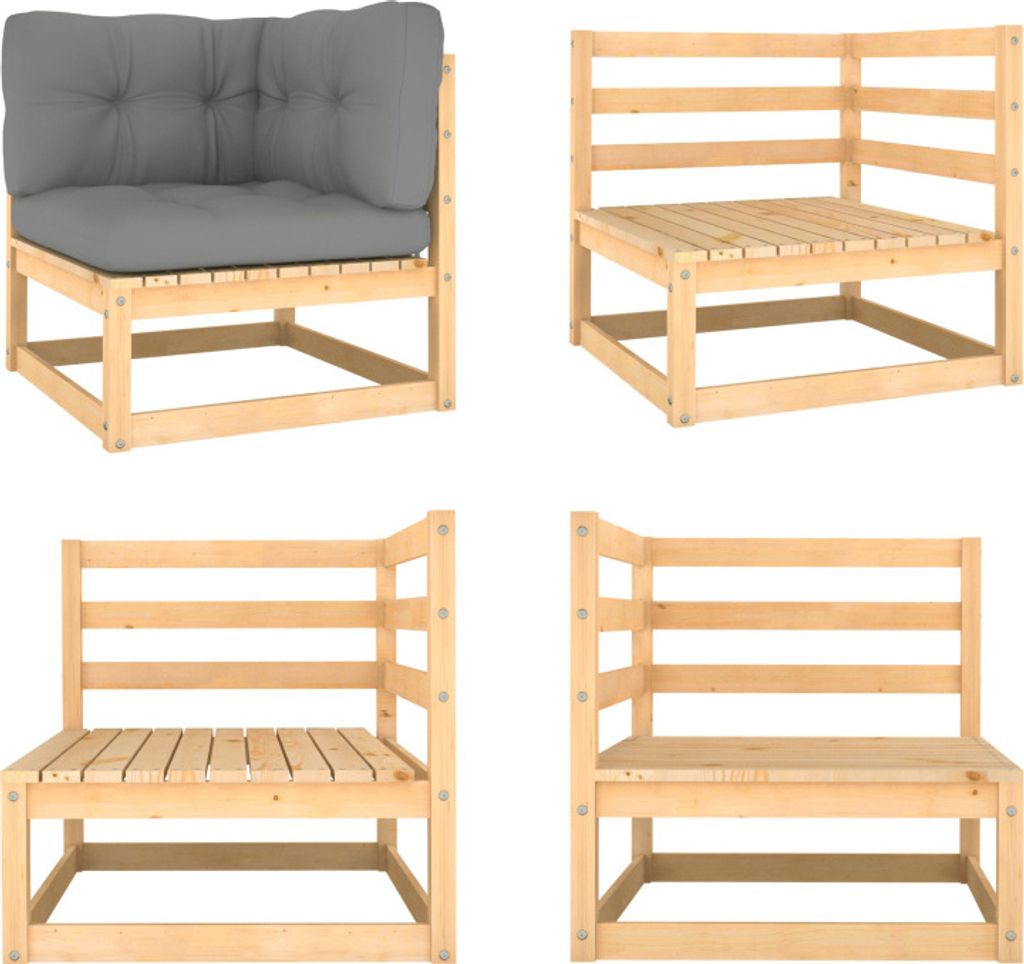vidaXL Garten Ecksofa mit Grauen Kissen Massivholz Kiefer - Ecksofa - Ecksofas - Holz Ecksofa - Holz Ecksofas
