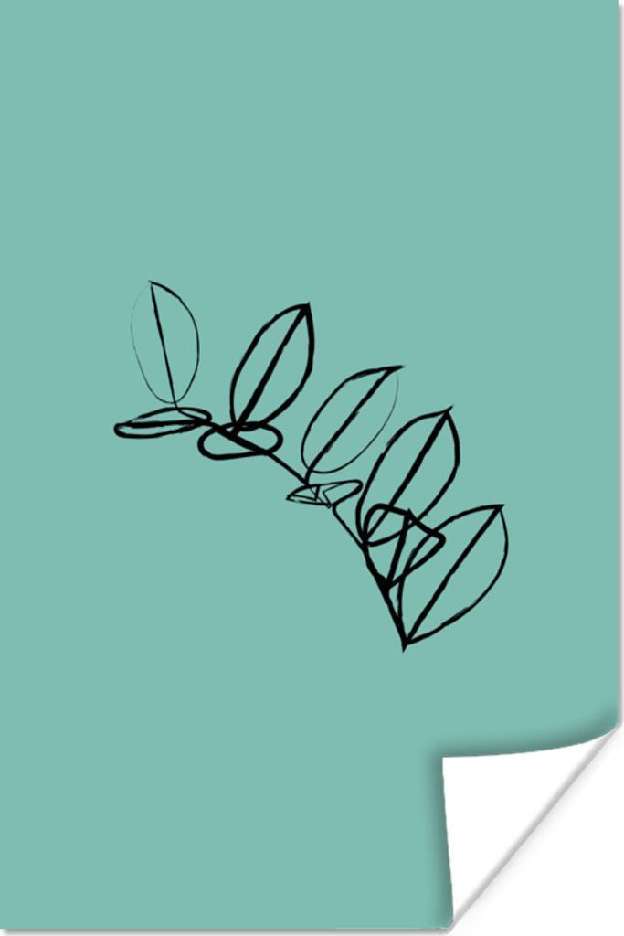 MuchoWow Poster Pflanzen - Linienkunst - Grün 60x90 cm - Wanddekoration
