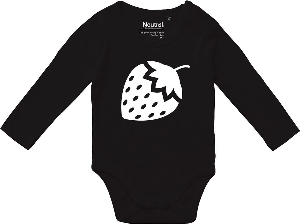 Huuraa Baby Body Erdbeere Strawberry 74 Black Baumwolle Fairtrade Langarmbody Geschenkidee