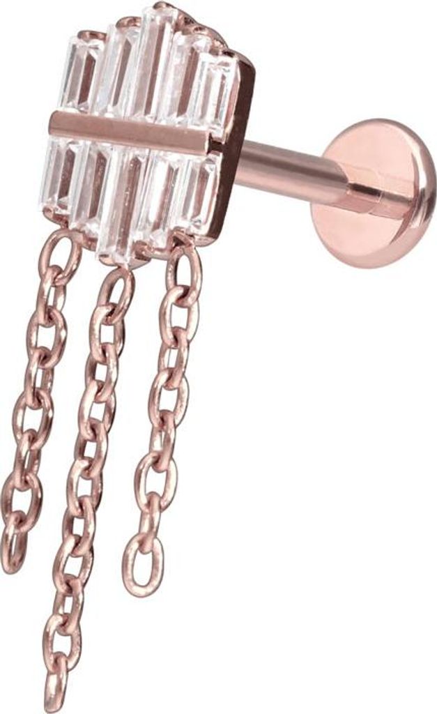 Ohrpiercing, Nasenpiercing Premium Titan Labret mit Innengewinde KRISTALLCHILD + 3 KETTEN RoséGold Stablänge: 6mm