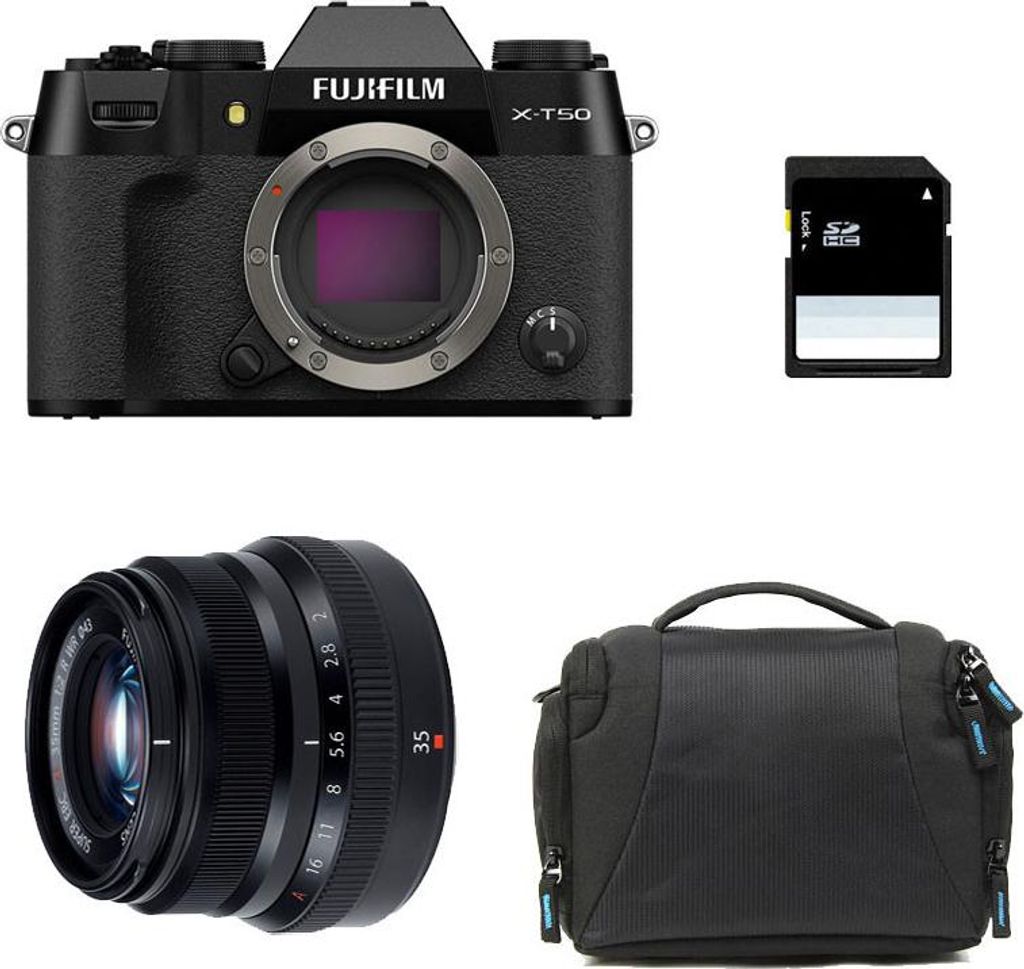 FUJIFILM X-T50 SCHWARZ + 35mm f/2 WR + Tasche + 8 GB Produktbild 