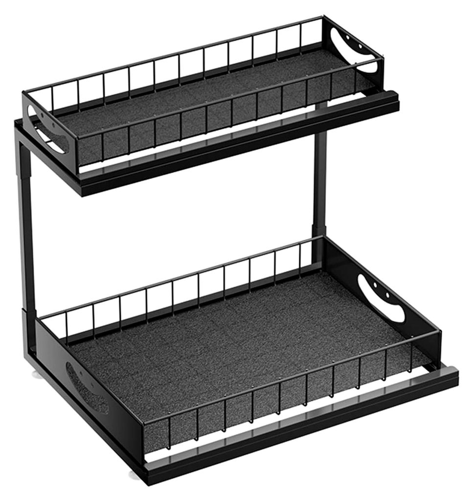 Metall Spülschrank Organizer Ausziehbar, 2 Etagen Unterschrank Organizer mit zwei Schubladen für Küche und Bad, (Schwarz)
