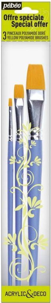 Set aus 3 flachen pinseln aus polyamid goldfarben