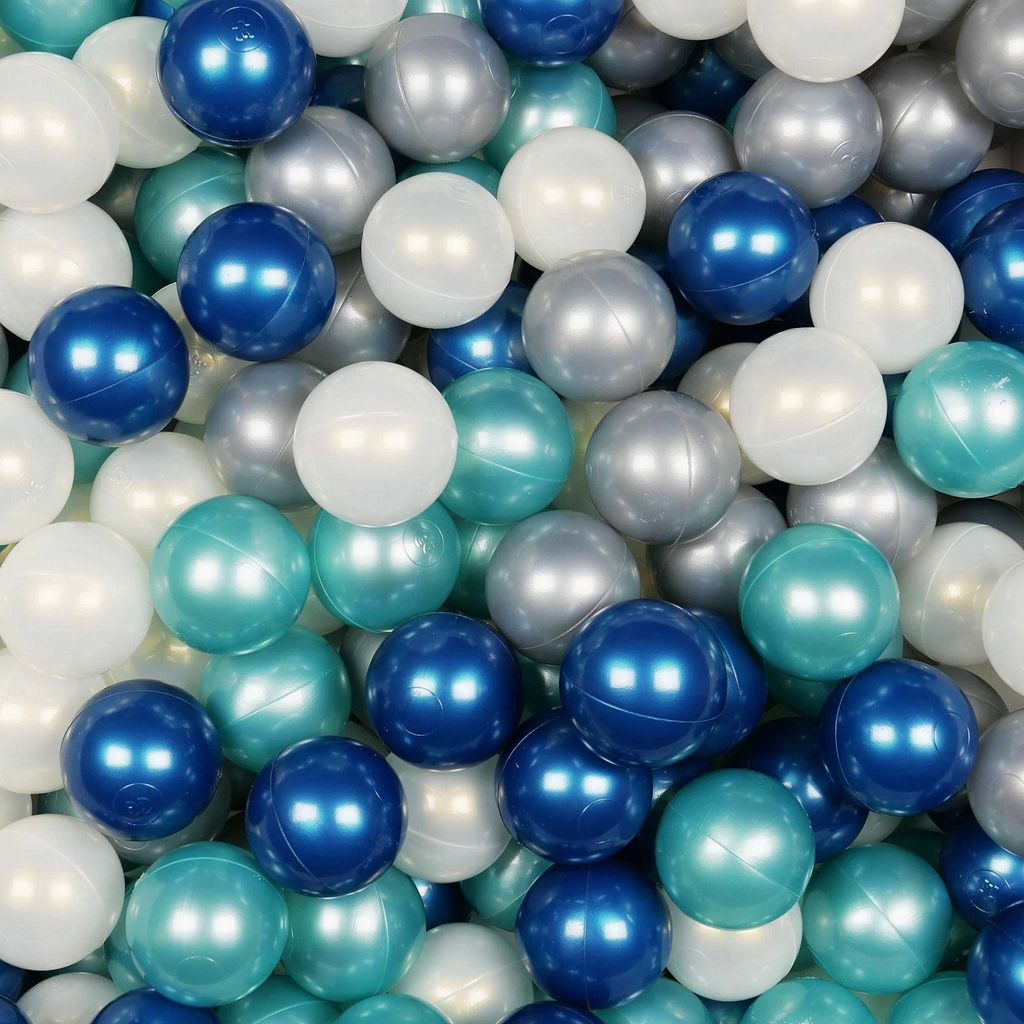 Bälle für Bällebad 7cm 300 Stück – Metallic-Türkis, Metallic-Blau, Meerjungfrauen-Effekt, Silber