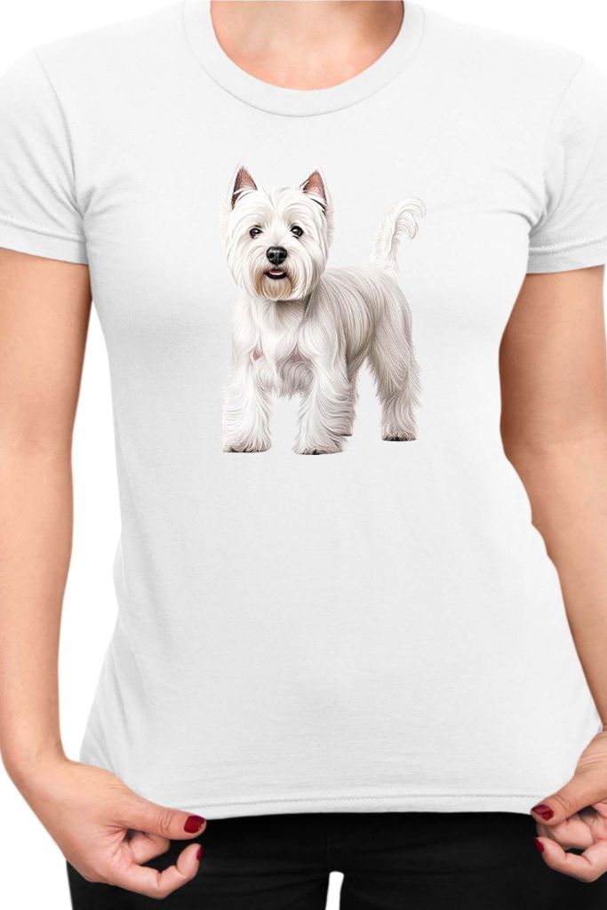 Damen T-Shirt Dogs Breeds West Highland White Terrier Dog Breed 005, Lady M / Weiß