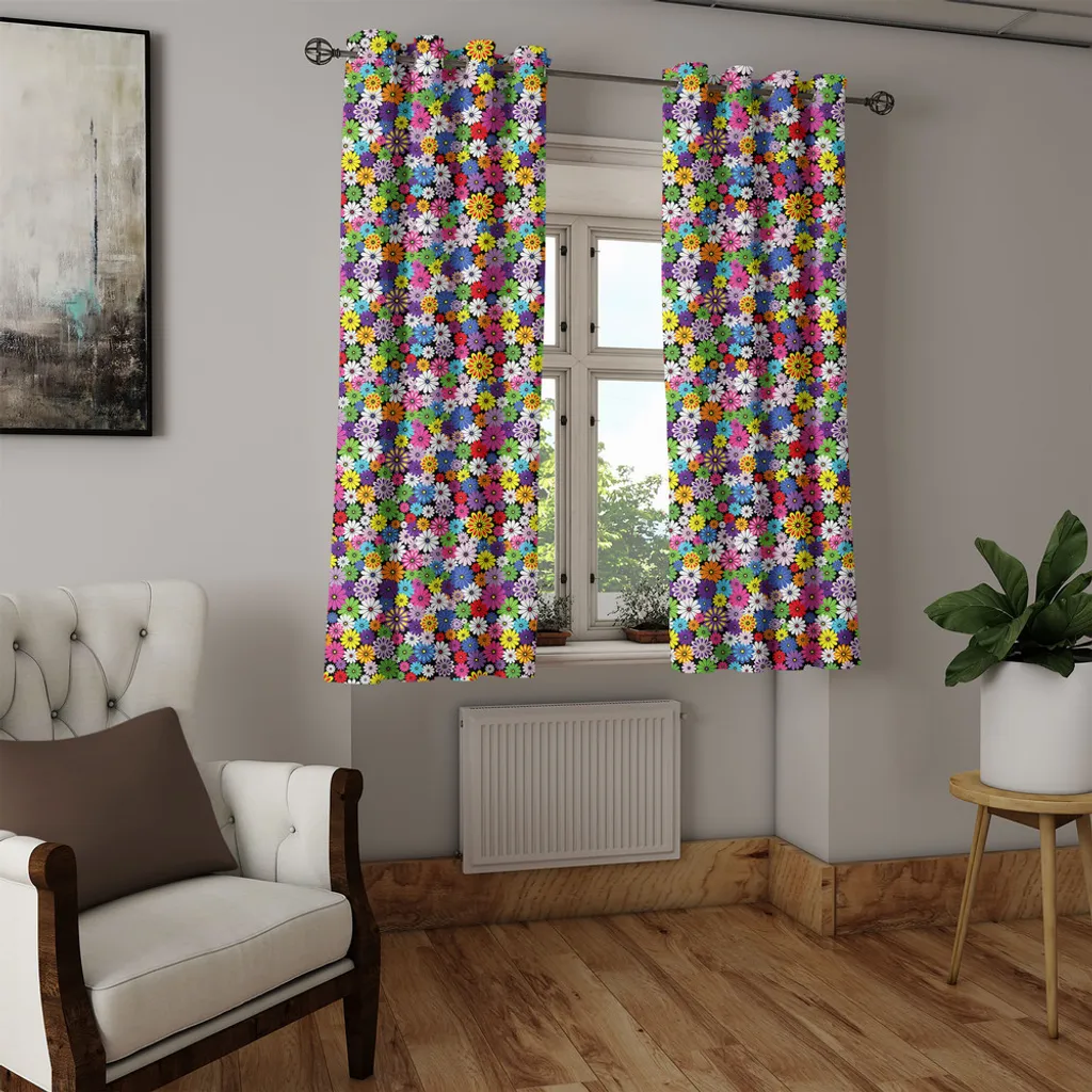 Rideau floral multicolore haute densité avec œillets 280 cm x 245