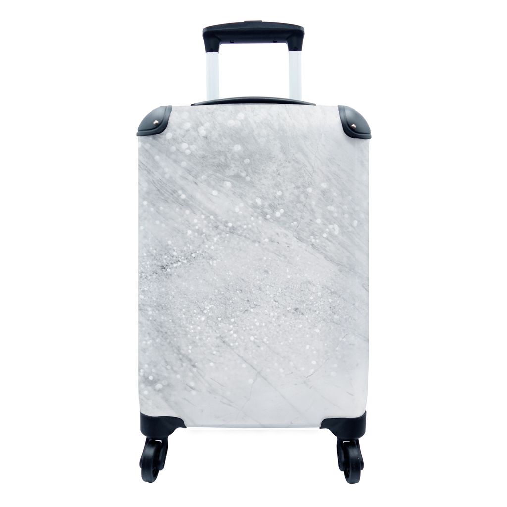 MuchoWow Koffer Handgepäck Trolley Rollkoffer Kleine Reisekoffer mit 4 Rollen - Marmor - Glitter - Grau - Cabin Size < 55x40x23 cm & 55x40x20 cm...