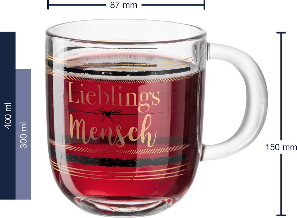 Leonardo Emozione Geschenk Tassen 4er Set, "Du bist mein Lieblingsmensch" Design, spülmaschinengeeignete Tee und Kaffee Becher mit goldenem Schrif...