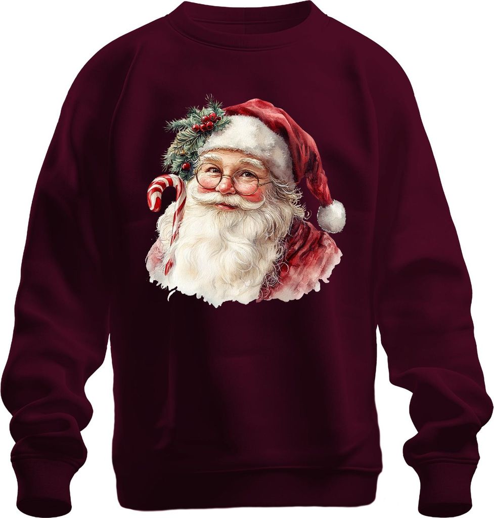 Weihnachtsmann Zuckerstange Bart Brille Aquarell Weihnachten Uni Sweatshirt Pullover, Burgundy, XXL