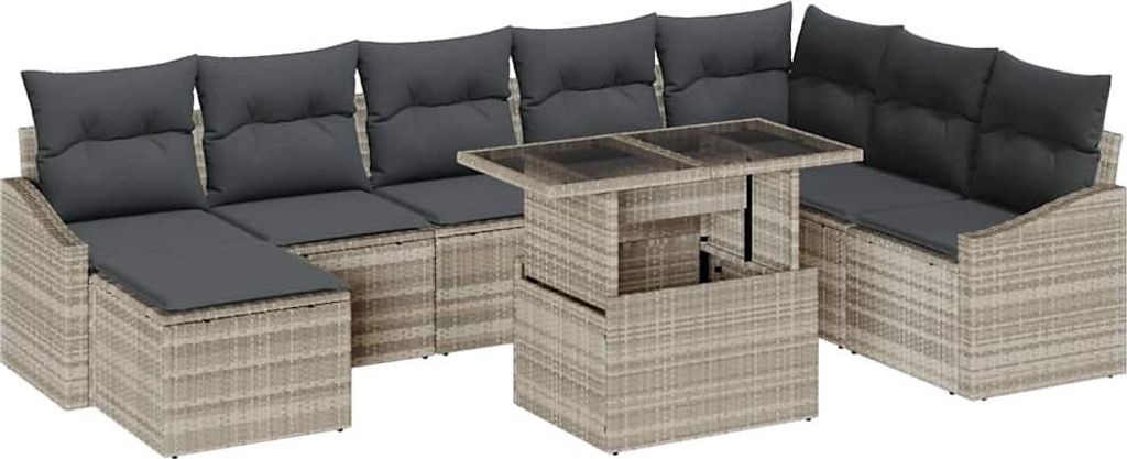 vidaXL Garten-Sofa-Set mit Kissen 9 pcs Hellgrau und Dunkelgrau