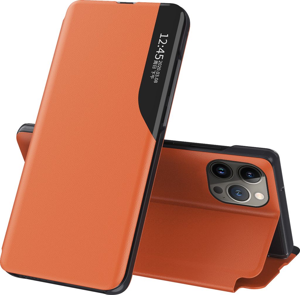 Dünn Flip Stand Cover Kunstleder Schutzhülle für iPhone 15 Pro Orange