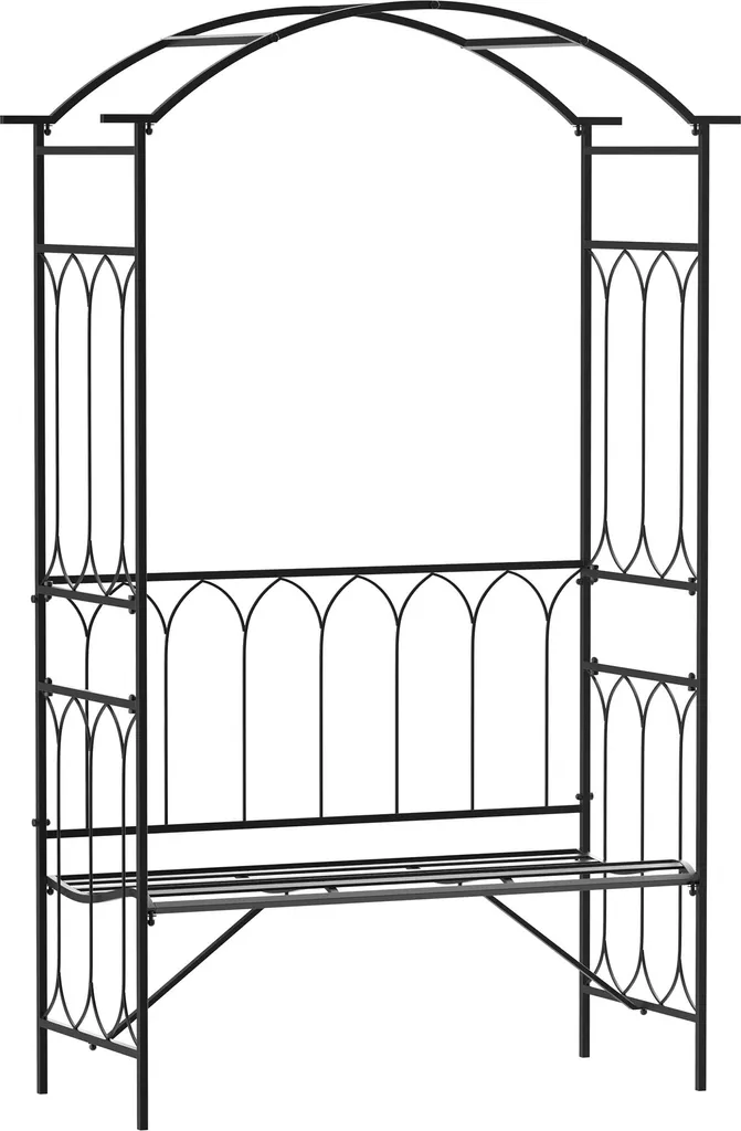 Arceau de jardin avec banquette pour plantes grimpantes et rosiers noir