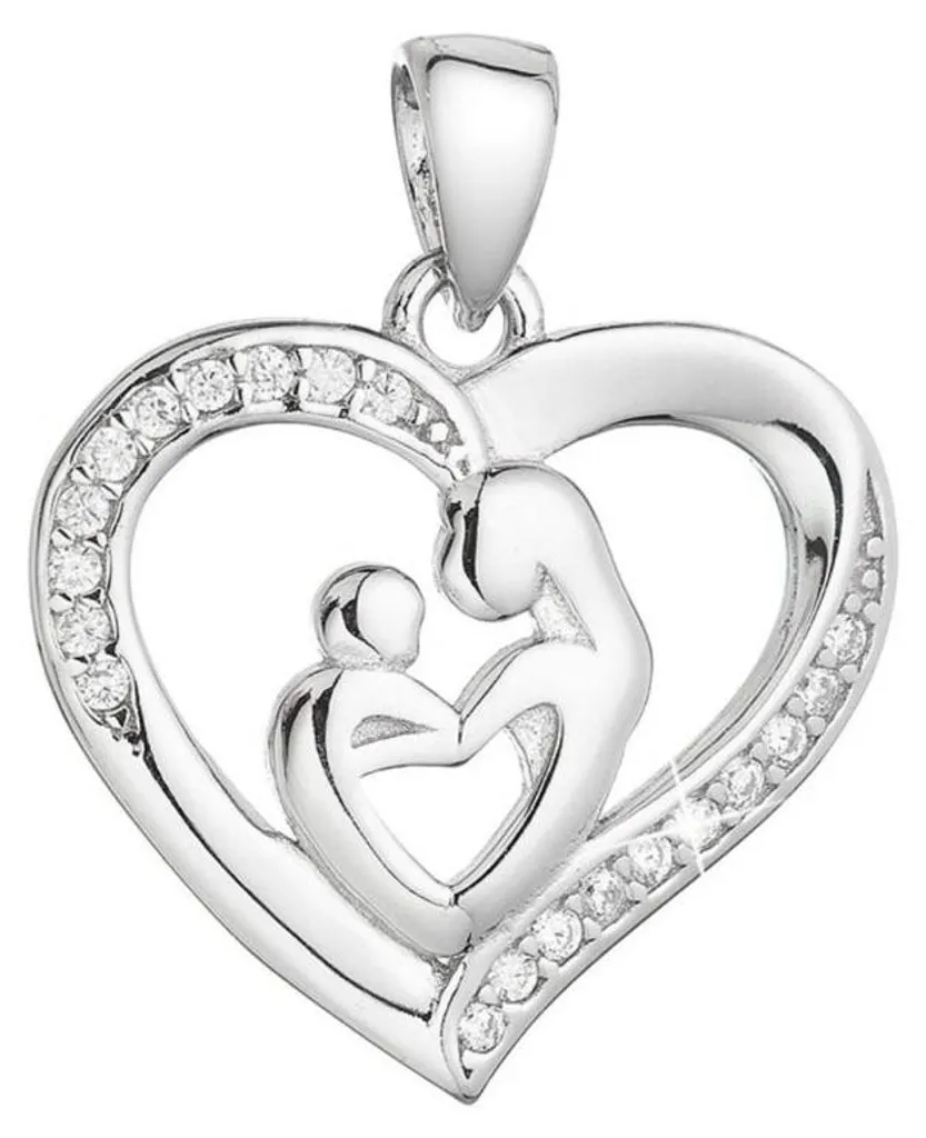 Pendentif cœur zirconium 14019.1 motif mère-enfant finition rhodiée