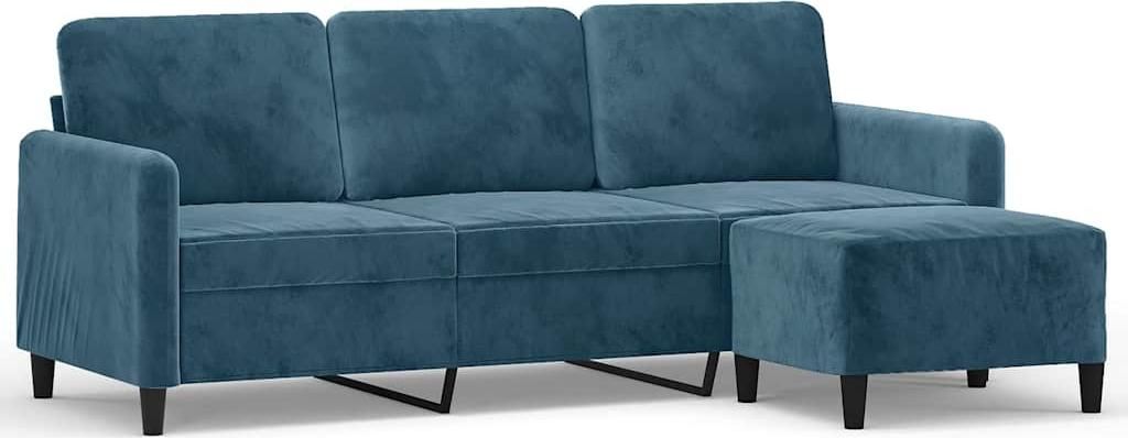 vidaXL 3-Sitzer-Sofa mit Hocker Blau 180 cm Samt