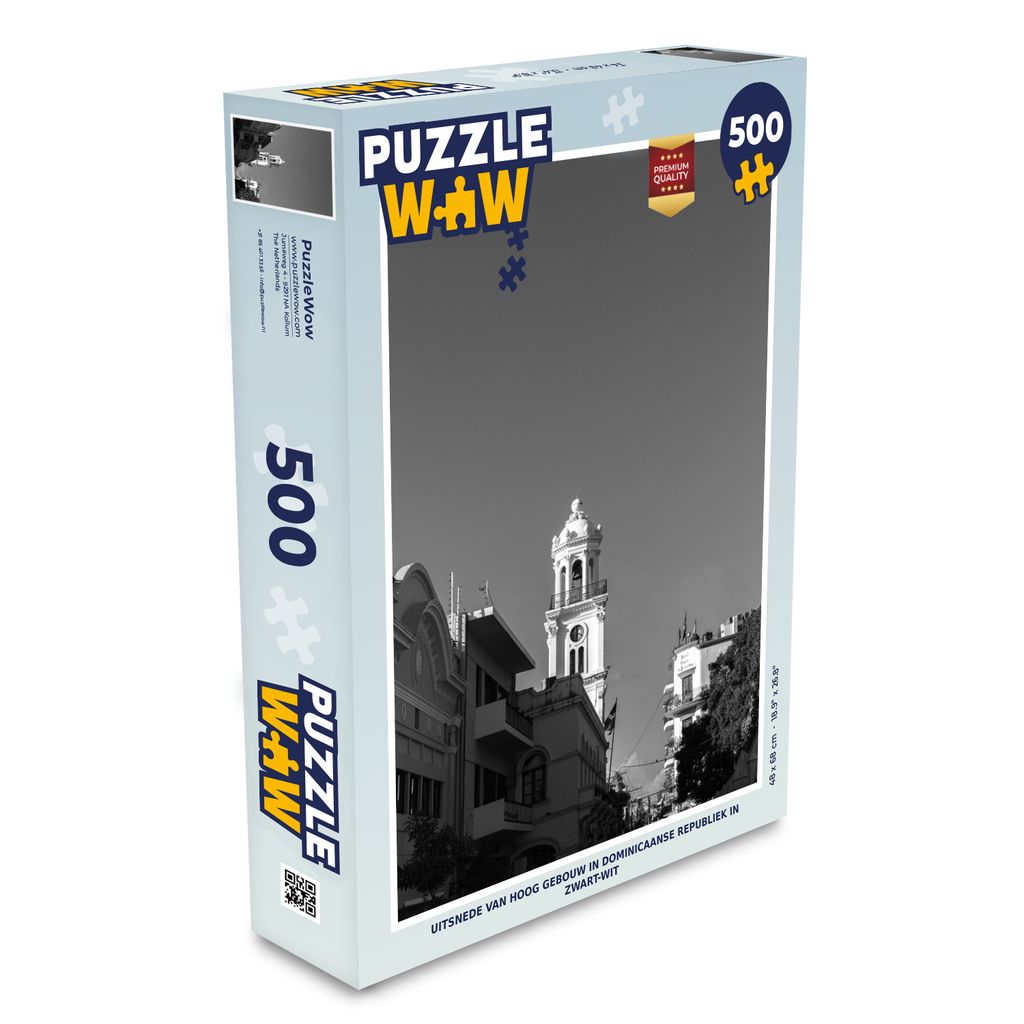 MuchoWow Puzzle 500 Teile Ausschnitt eines hohen Gebäudes in der Dominikanischen Republik in schwarz-weiß - Denken - Spiel - Toy