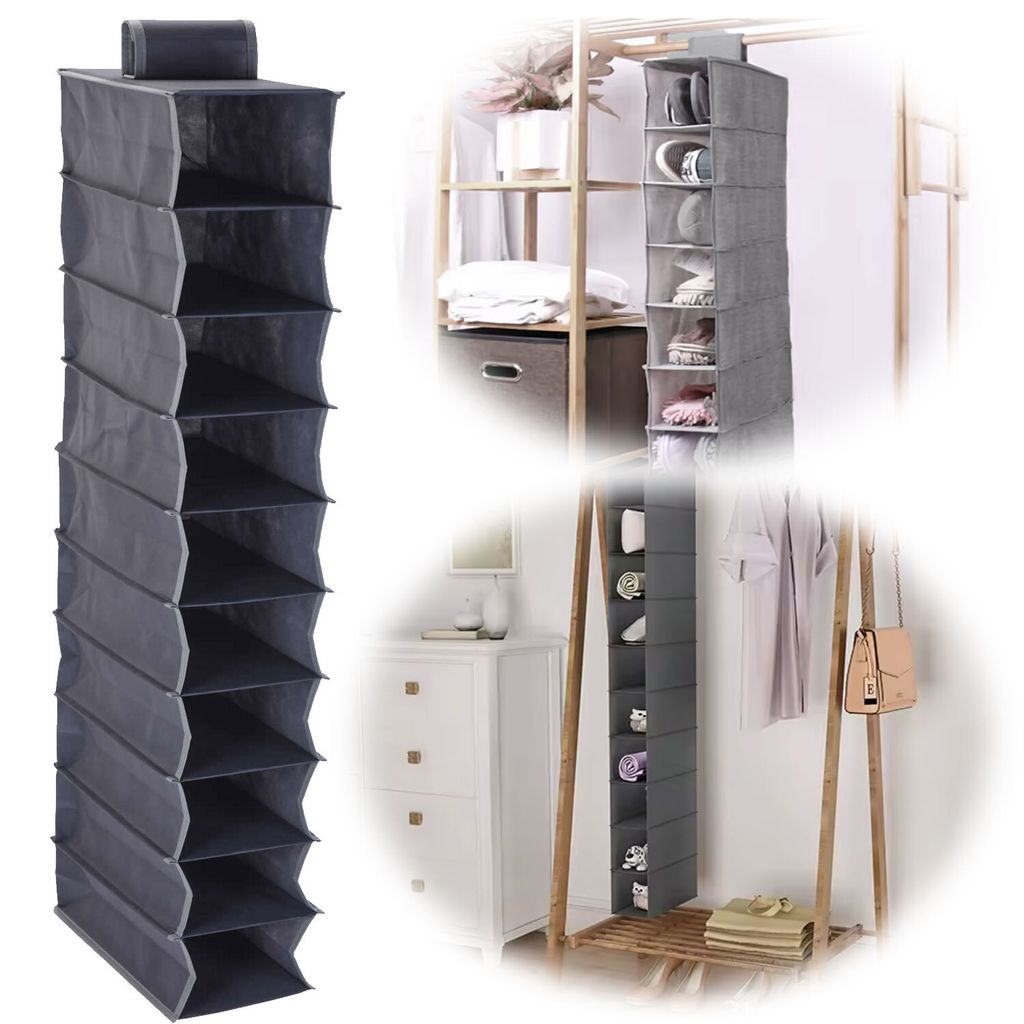 LS-LebenStil Hänge-Organizer 10 Fächer Hängeregal Schuhregal 120x15x30cm Hängeaufbewahrung Utensilo Schuhorganizer faltbar Kleiderschrank-Organ...