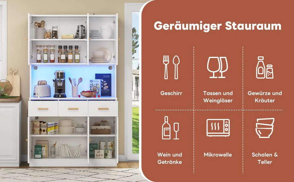 Armoire de cuisine Fortuna Lai 182 cm blanche avec LED et prise intégrée - 9
