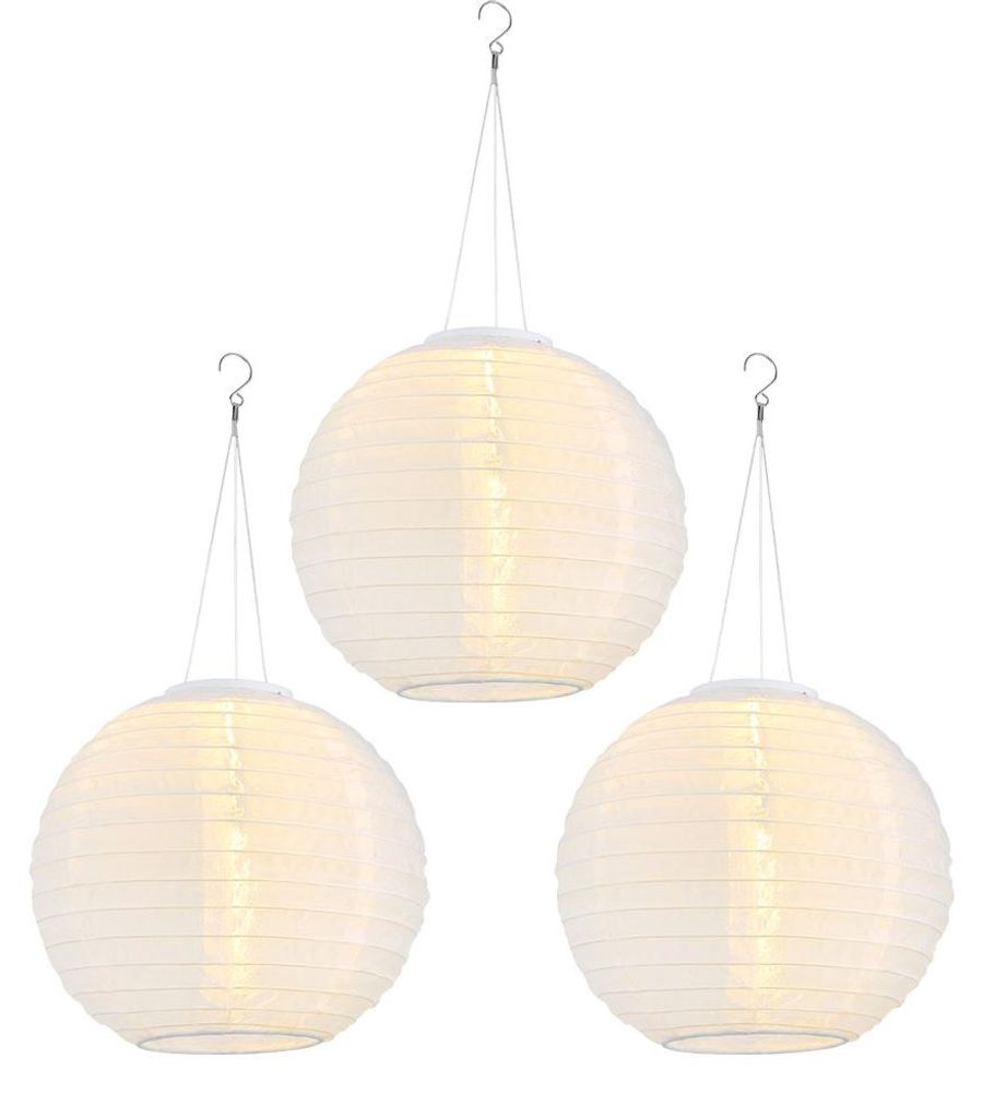 3er Set LED Solar Außen-Hängeleuchte, Lampion weiß, D 30 cm Produktbild 