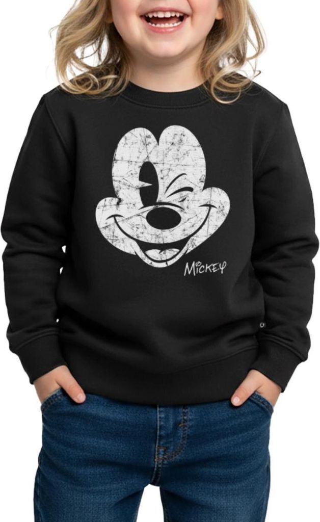 Mickey & Minnie Retro Mickey Mouse Zwinkernd Kinder/Teenager Premium Pullover, 158/164 (12 Jahre), Schwarz