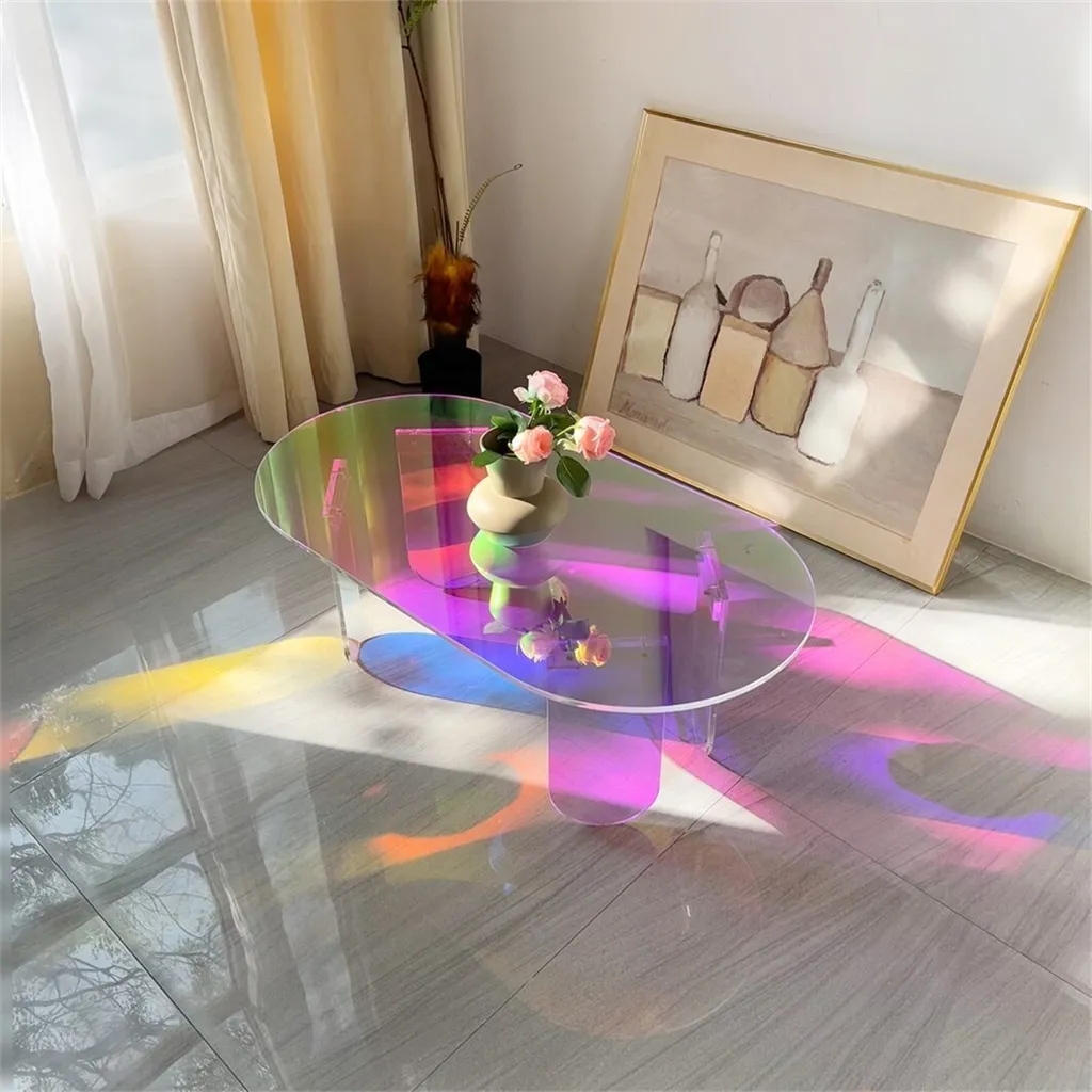 WISFOR Table Basse Acrylique 95x50x36cm - Table d'Appoint Design Moderne