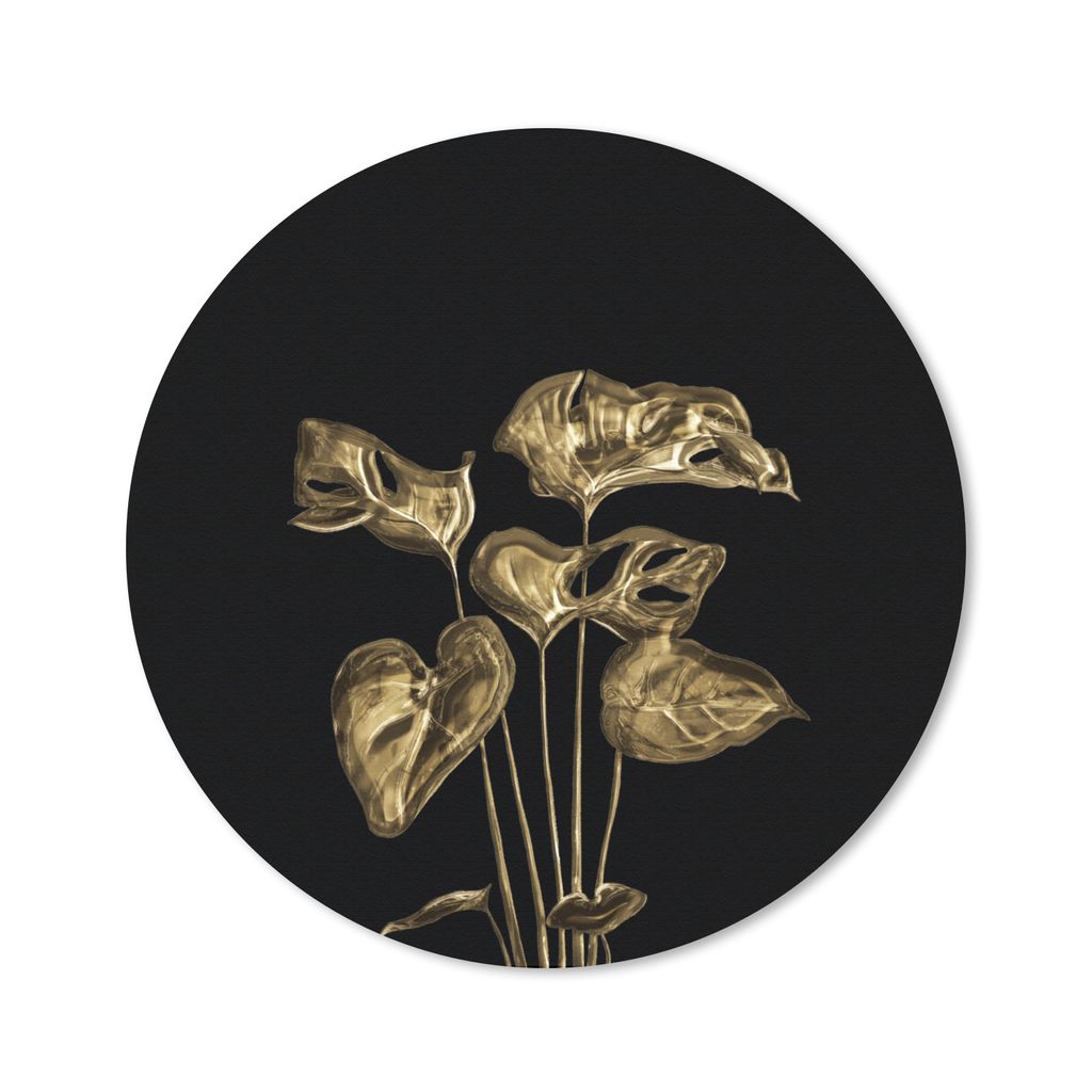 MuchoWow Mauspad Mousepad Blätter - Gold - Pflanzen 30x30 cm - Mousepads - Maus Mat - Pad - Mausunterlage - Tischunterlage - Schreibtischmatten