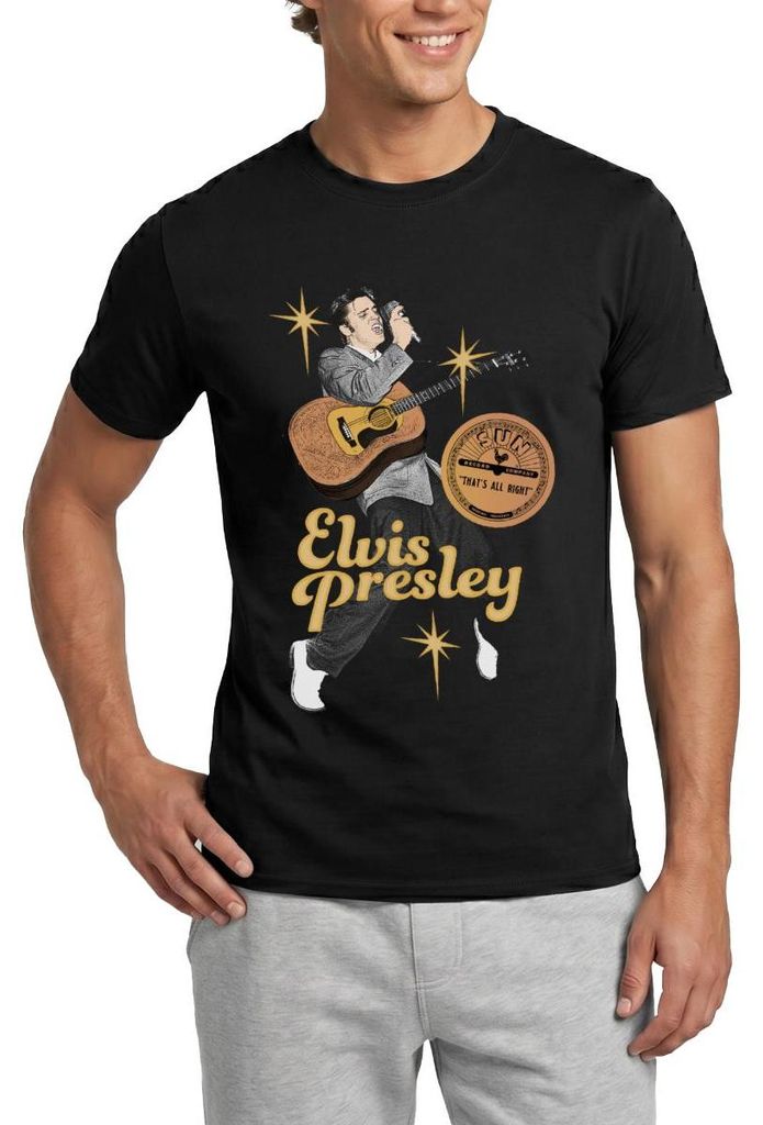 Spreadshirt Elvis Presley Mit Girarre Und Mikrofon Männer T-Shirt, 3XL, Schwarz