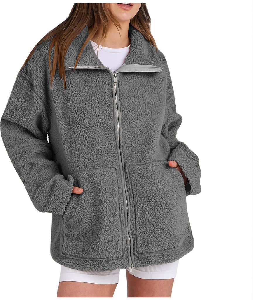 ASKSA Damen Jacke Teddyjacke Doppelschieber Reissverschluss Winter Fleecejacke Winterjacke Warme Teddyfleece Outdoor Casual Jacken mit Taschen (Dun...