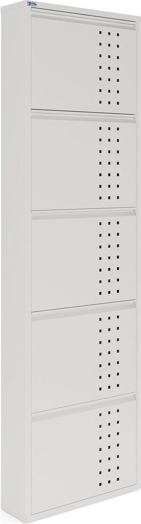 Dublin Schuhschrank Metall Schuhregal Schuhkipper Schuh Kipper Schuh Ablage Schrank 5-türig 50x168,5 cm mit Loch Muster Weiß