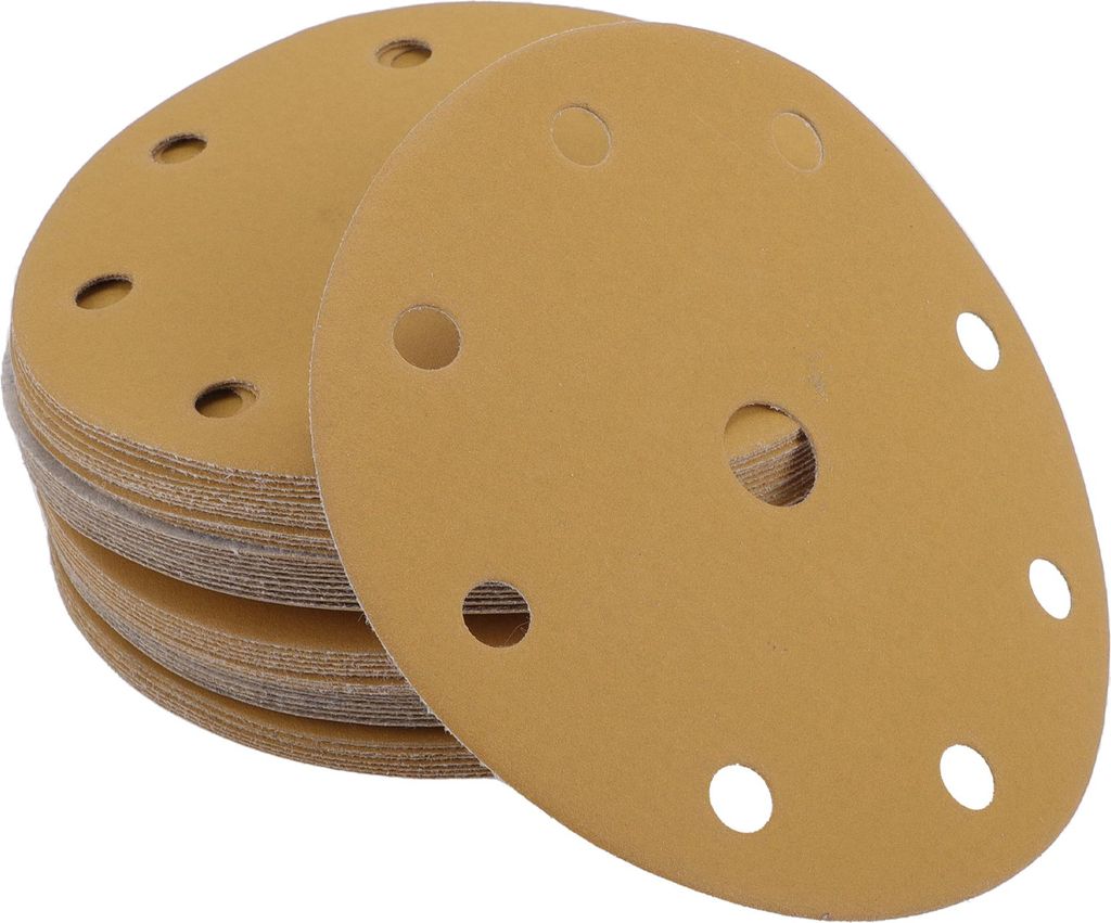 50 Stk. Schleifscheiben, 6" 9 Loch 320 Körnung Universal für Metall, Holz, Automobilreparatur Haltbarkeit Aluminiumoxid-Papierbasis Gelb