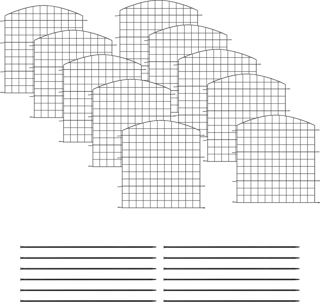 Gartenzaun Paneele - Tierbarriere Bogenzaun - 10er Pack Oberer Bogen - Eisen - 70×78/70×64 cm (B×H) - Bordeaux