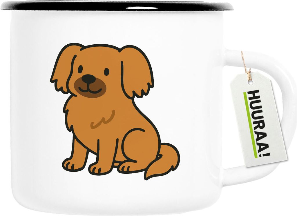 Huuraa Emaille Tasse Tibet Spaniel Comic Tibbie 300ml Vintage Campingbecher Geschenkidee