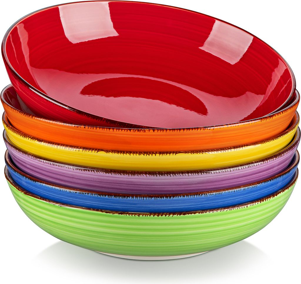 Schüsseln aus Steingut, 6-tlg Suppenschalen Set, Pastateller, Tiefteller, Nudelschalen, Ramenschalen, Salatschalen, Mehrzweckschalen