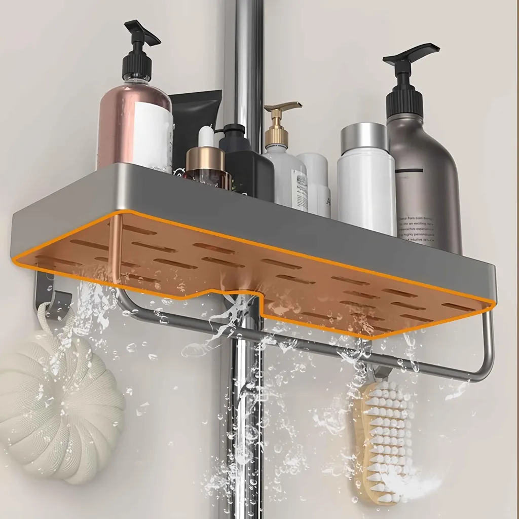 Serviteur de douche stable en aluminium gris, installation sans trou
