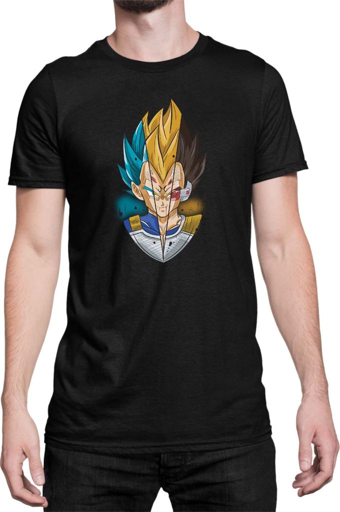 Herren T-Shirt Dragon Anime Manga Ball Z Vegeta Blue Yellow, Man L / Schwarz