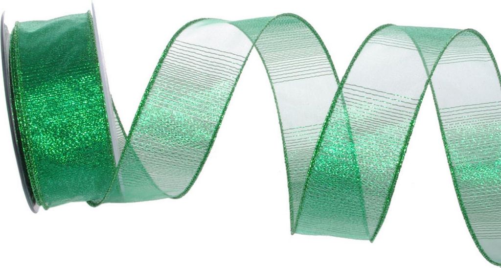 Organzaband "Glamour-Stripes" - Grün - mit Drahtkante - 40 mm - 10 m - 93134-40-10-60