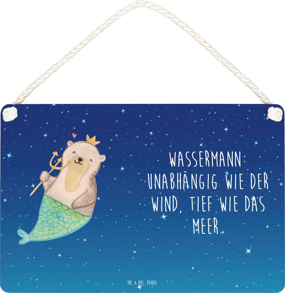 Mr. & Mrs. Panda Wandbild Holz Wassermann Astrologie DIN A6 - Sternenhimmel Blau - Geschenk, Sternzeichen, kleine aufmerksamkeit, wandhänger, Schi...