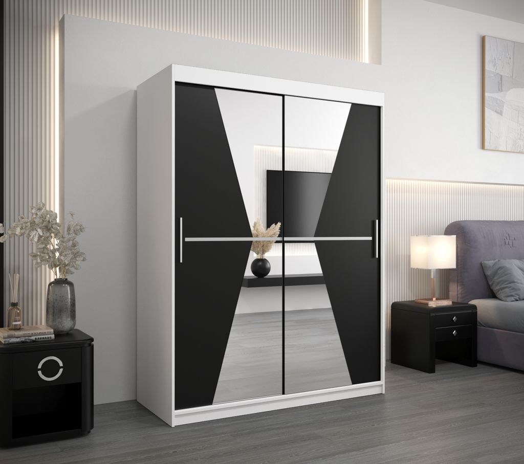 Kleiderschrank mit Spiegeln MILANA – Breite 150 cm, weiß / schwarz