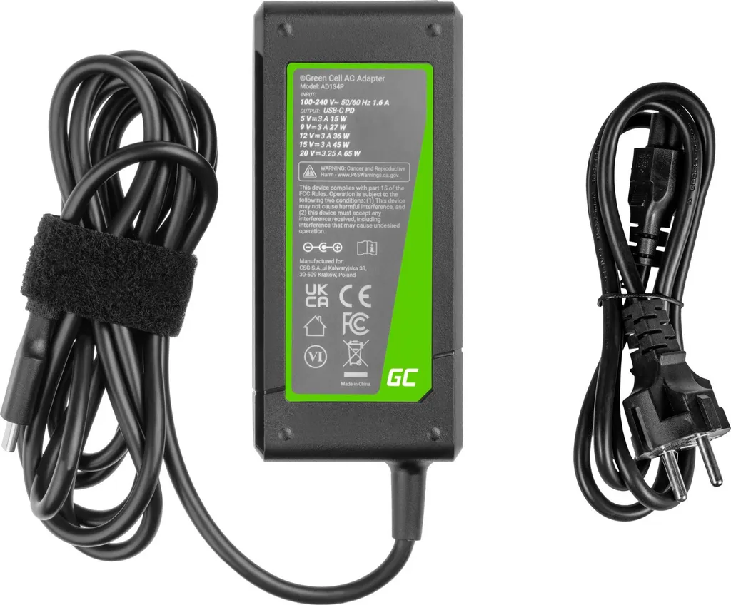 Green Cell AD134P Chargeur USB-C 65W pour Ordinateur Portable et Tablette - 11